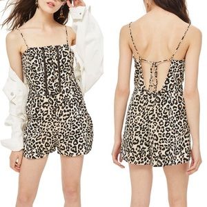 TOPSHOP Leopard Print Crochet Romper Tie Back